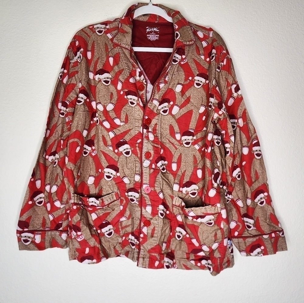 Nick & Nora Christmas Sock Monkey PJ Top M